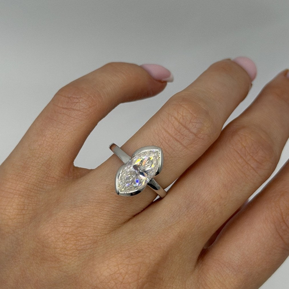 Nevi Marquise Cut Moissanite Ring Silver