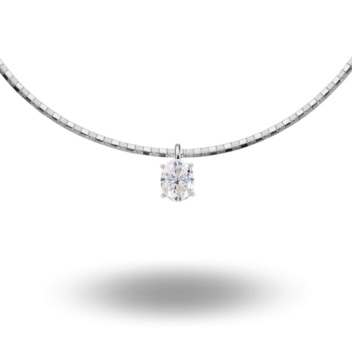 Oval Cut Moissanite Pendant Necklace Silver