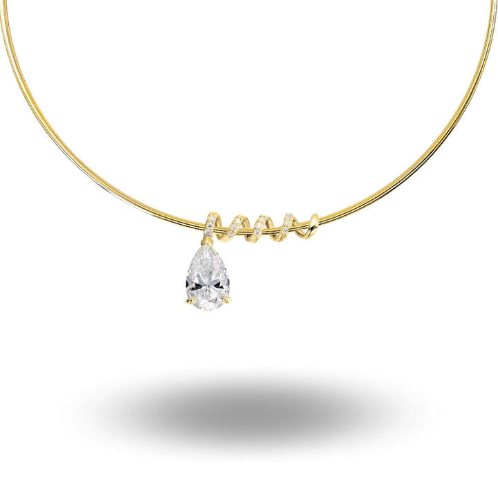 Pear Cut Spiral Moissanite Pendant Necklace Gold
