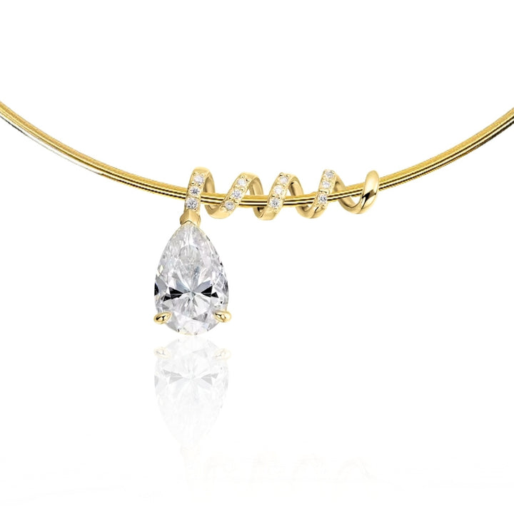 Pear Cut Spiral Moissanite Pendant Necklace Gold