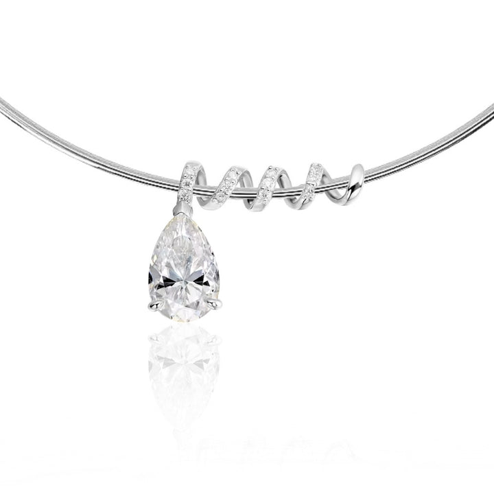 Pear Cut Spiral Moissanite Pendant Necklace Silver