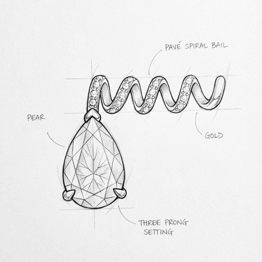 Pear Cut Spiral Moissanite Pendant Necklace Gold