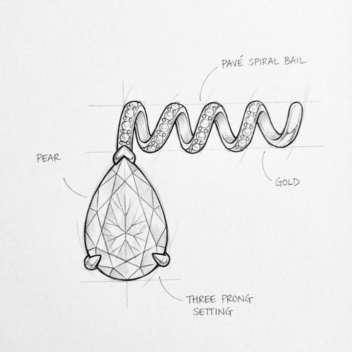 Pear Cut Spiral Moissanite Pendant Necklace Gold