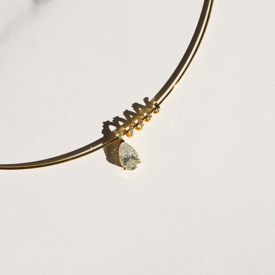 Pear Cut Spiral Moissanite Pendant Necklace Gold