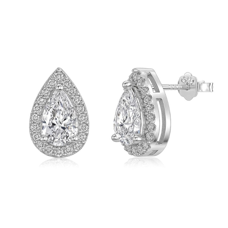 Perna Pear Cut Halo Earrings Silver – House of Carats