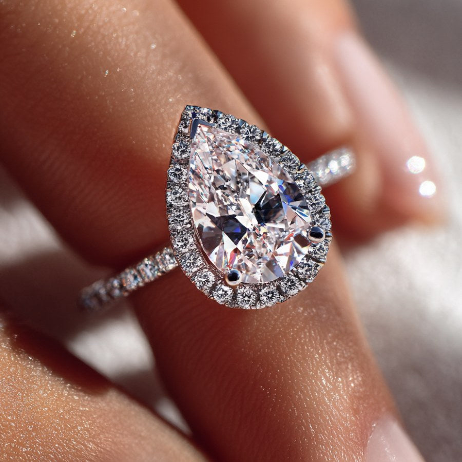 Perna Pear Cut Halo Ring Silver
