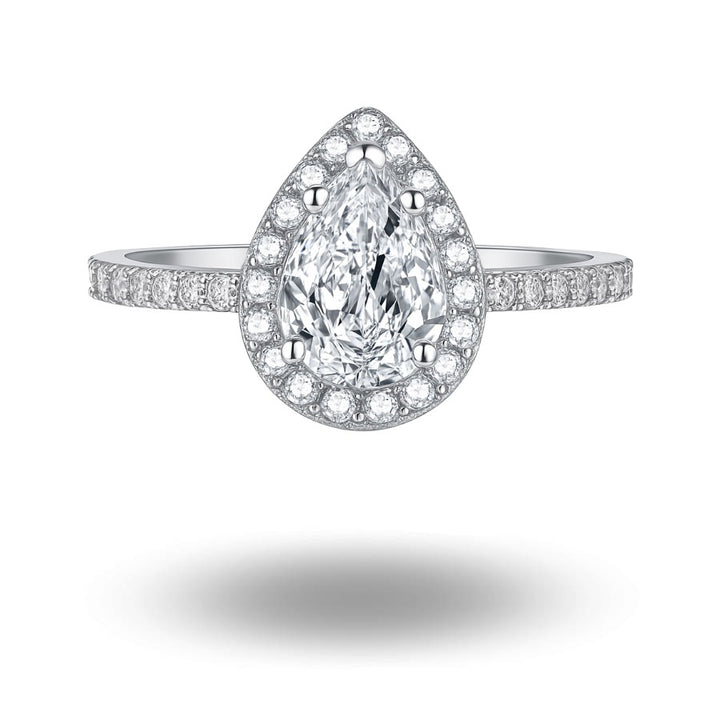 Perna Pear Cut Halo Ring Silver