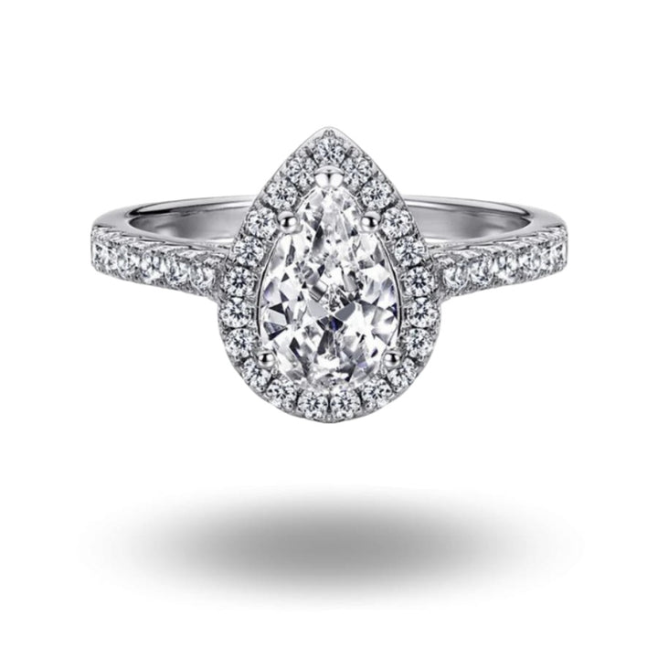 Perna Pear Cut Halo Ring Silver