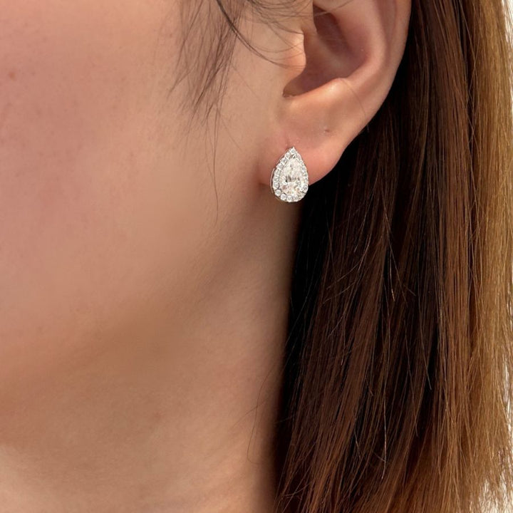Perna Pear Cut Moissanite Halo Earrings Silver
