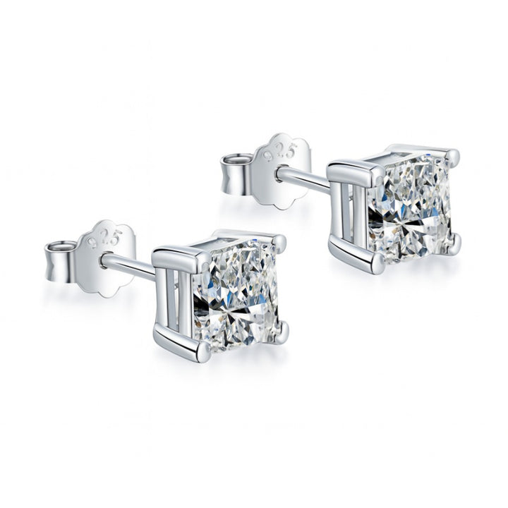 Princess Cut Stud Earrings Silver