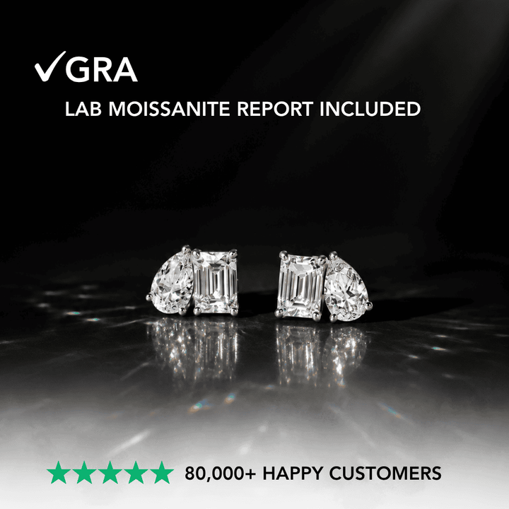 Sestria Toi et Moi Moissanite Stud Earrings Silver