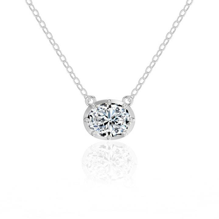 Samara East West Oval Cut Moissanite Necklace Silver