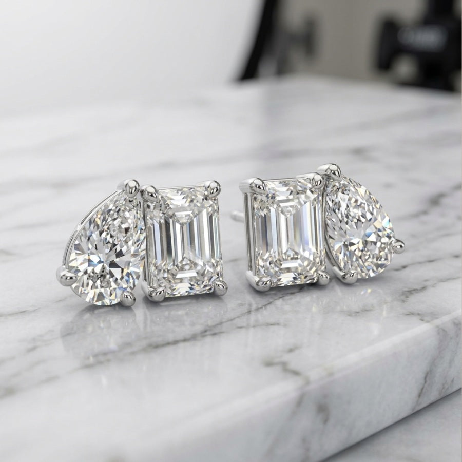 Sestria Toi et Moi Moissanite Stud Earrings Silver