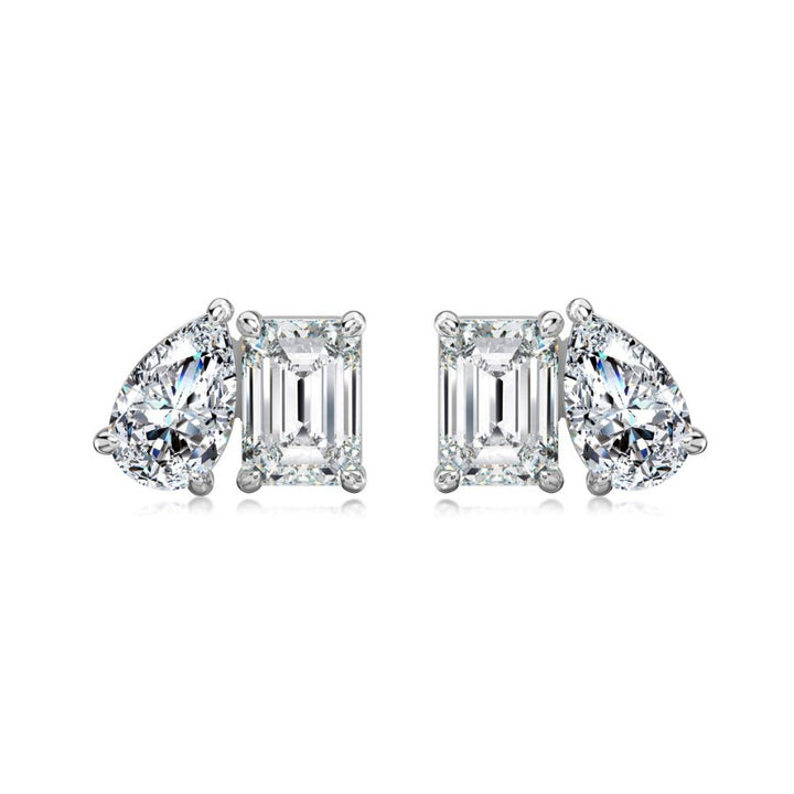 Sestria Toi et Moi Moissanite Stud Earrings Silver