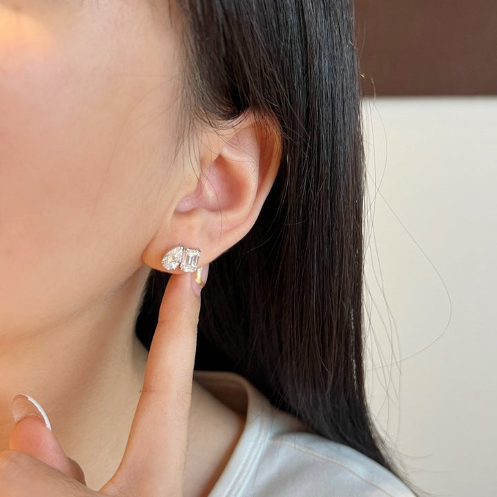 Sestria Toi et Moi Moissanite Stud Earrings Silver