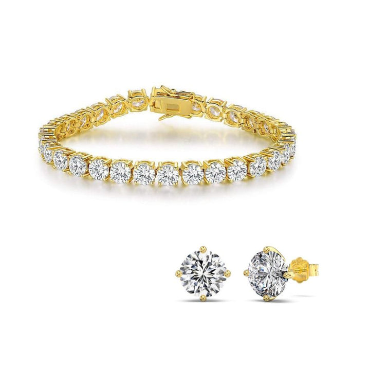 Tennis Bracelet and Studs Set Gold