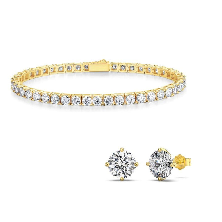 Tennis Bracelet and Studs Set Gold