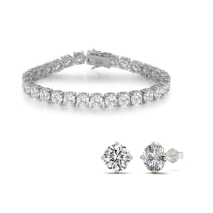 Tennis Bracelet and Studs Set Silver