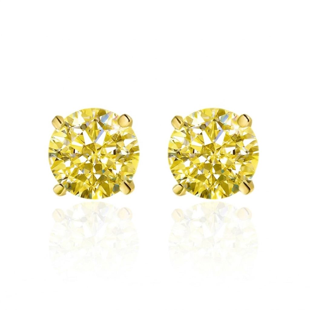 Yellow Brilliant Cut Moissanite Stud Earrings Gold