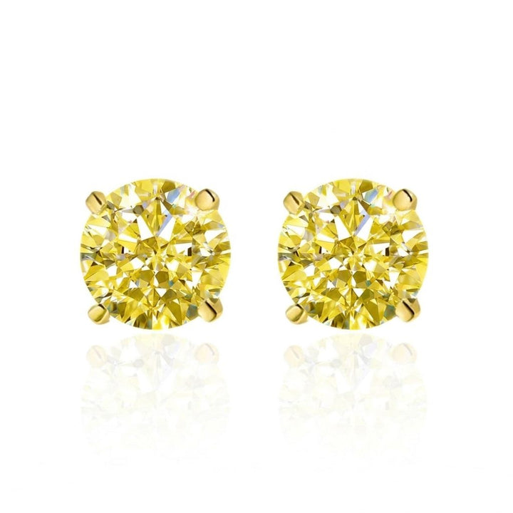 Yellow Brilliant Cut Moissanite Stud Earrings Gold