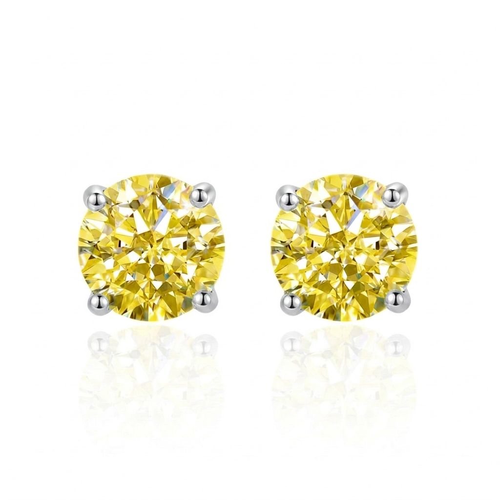 Yellow Brilliant Cut Moissanite Stud Earrings Silver