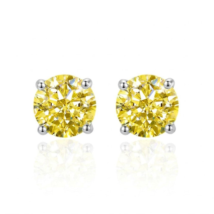 Yellow Brilliant Cut Moissanite Stud Earrings Silver
