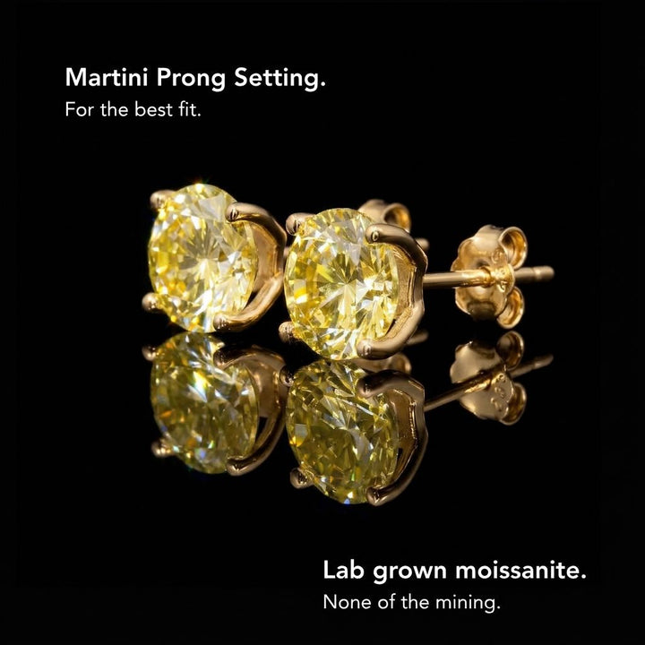 Yellow Brilliant Cut Moissanite Stud Earrings Gold