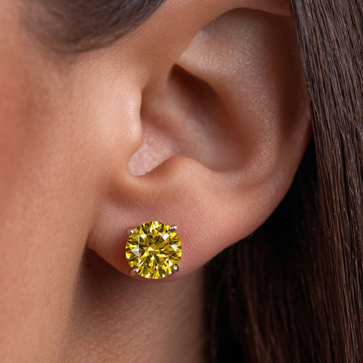 Yellow Brilliant Cut Moissanite Stud Earrings Silver