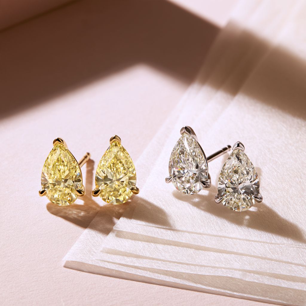Yellow Pear Cut Moissanite Stud Earrings Silver