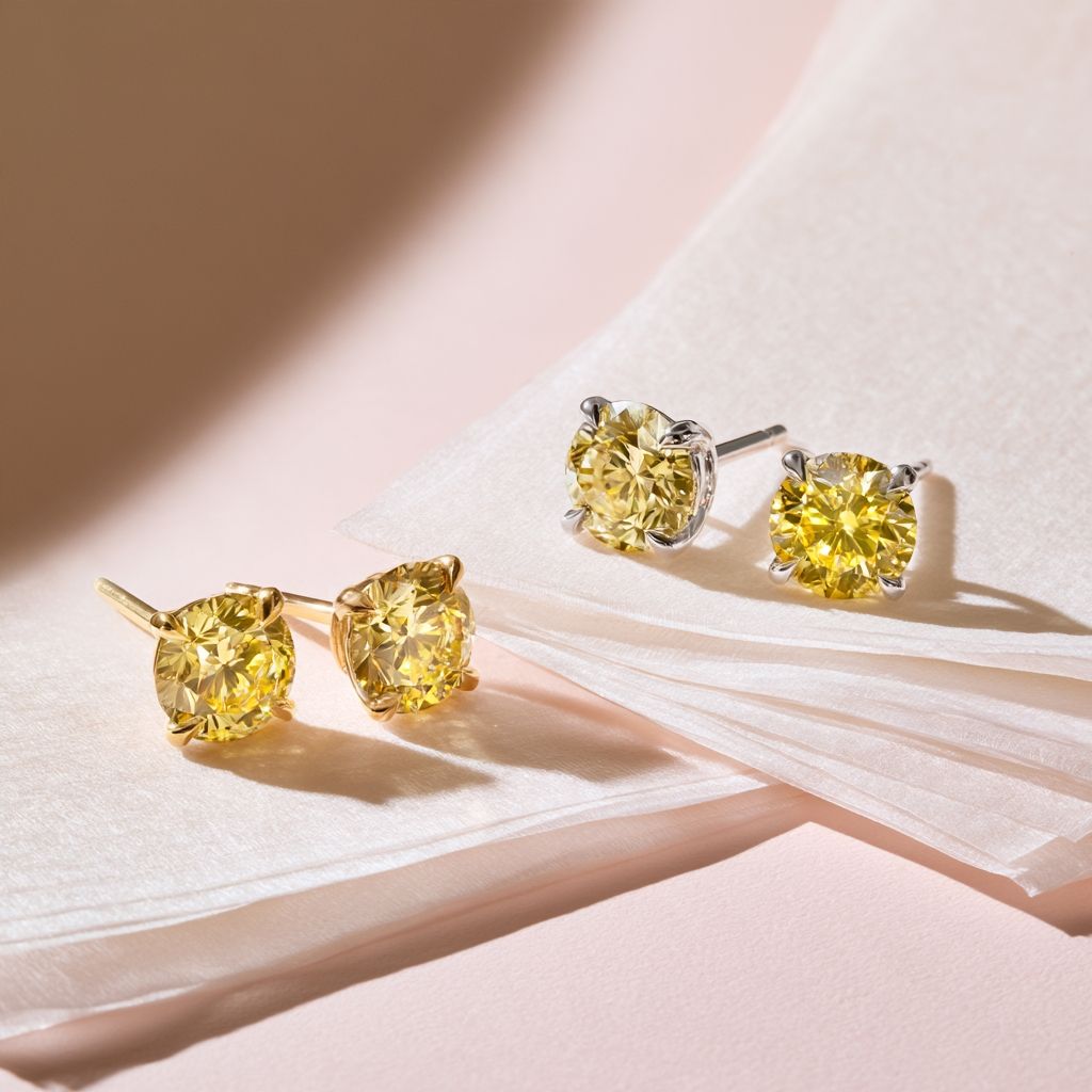 Yellow Brilliant Cut Moissanite Stud Earrings Gold