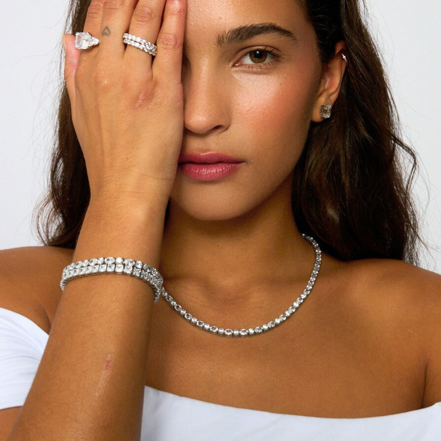 Brilliant x Oval Cut Tennis Necklace Gold