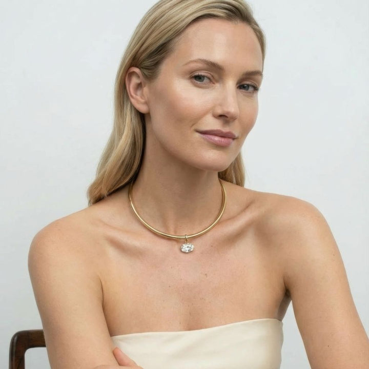 East West Oval Cut Torque Necklace Gold