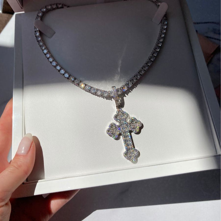 Gothic Cross Necklace Set Silver