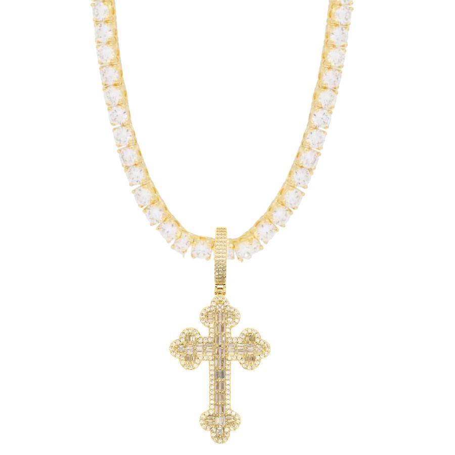 Gothic Cross Necklace Set Gold