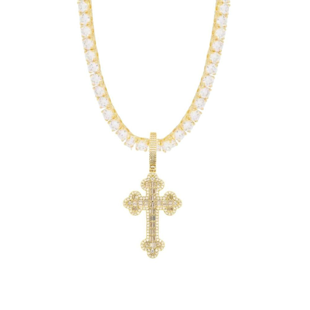 Gothic Cross Necklace Set Gold