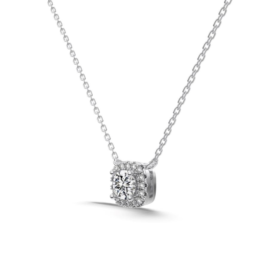 Lumiere Brilliant Cut Halo Necklace Silver