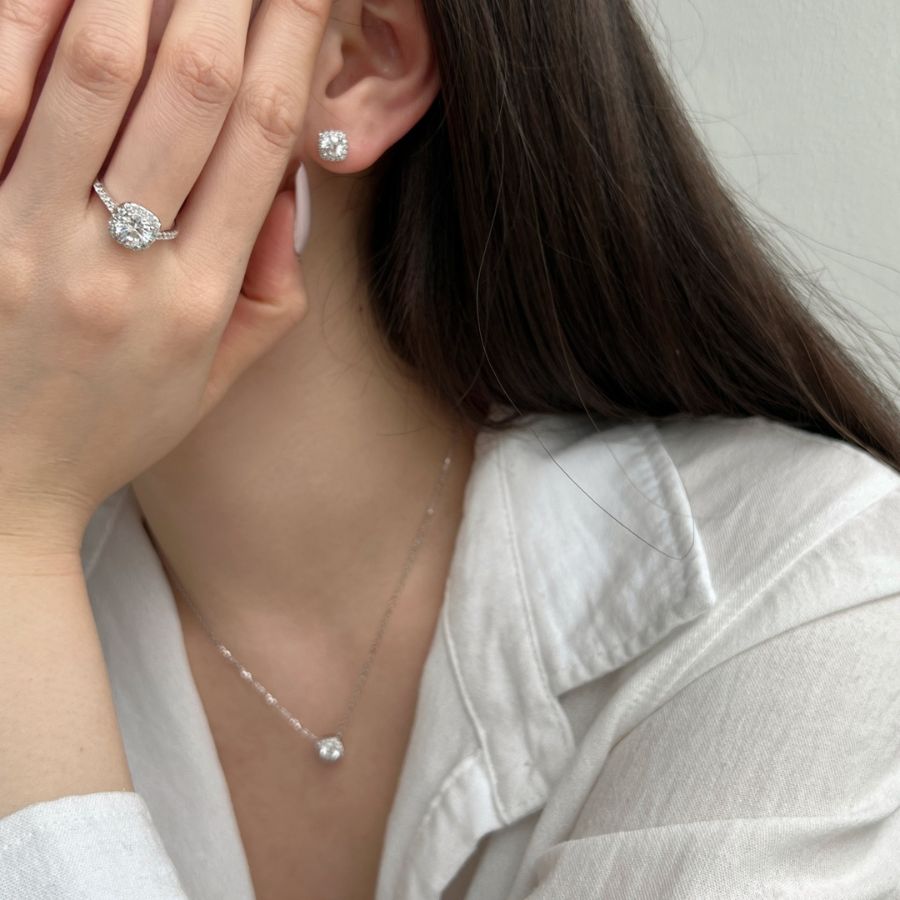 Lumiere Brilliant Cut Halo Ring Silver