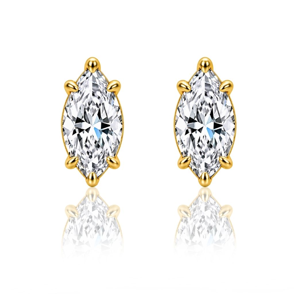 Veyra Marquise Cut Moissanite Stud Earrings Gold