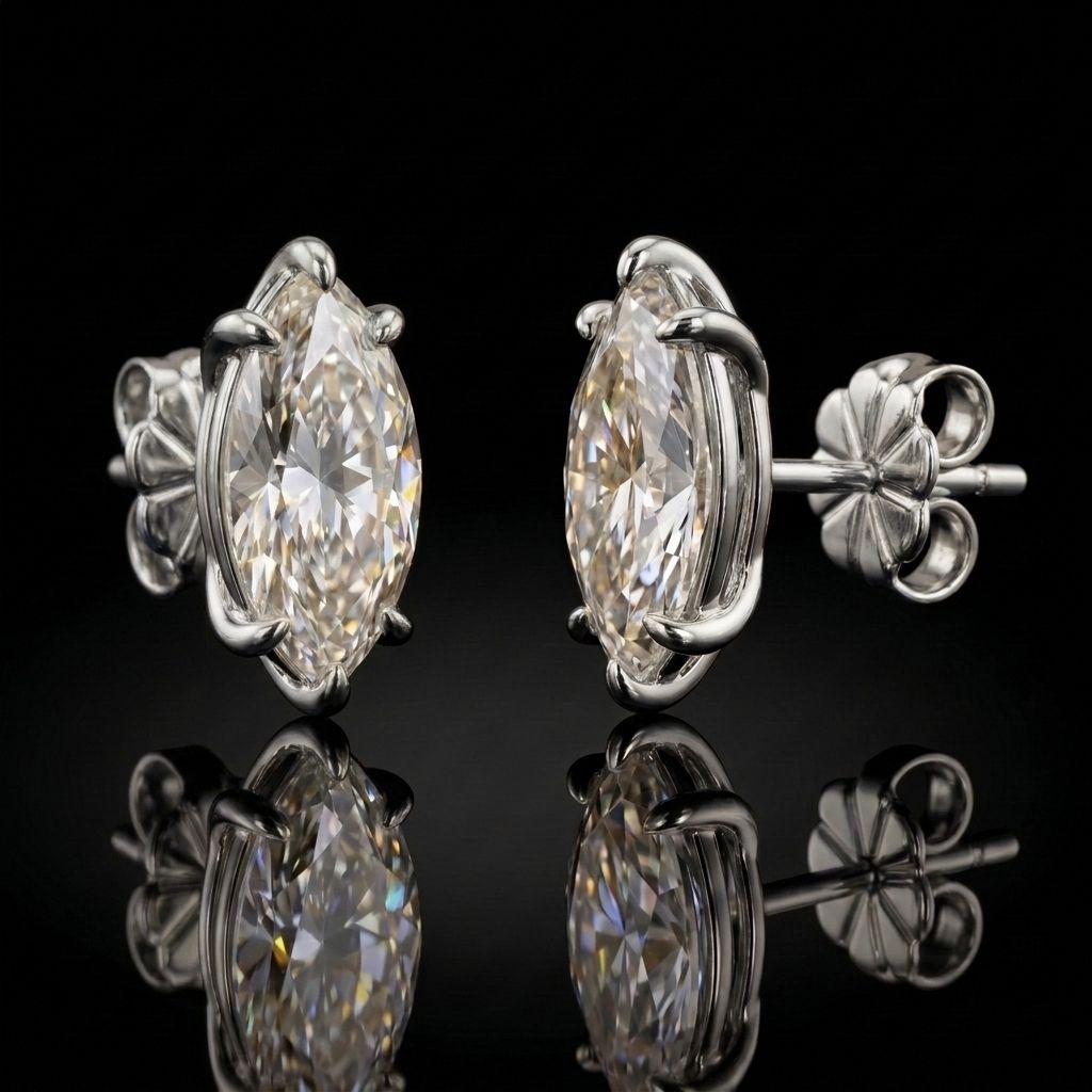Veyra Marquise Cut Moissanite Stud Earrings Silver
