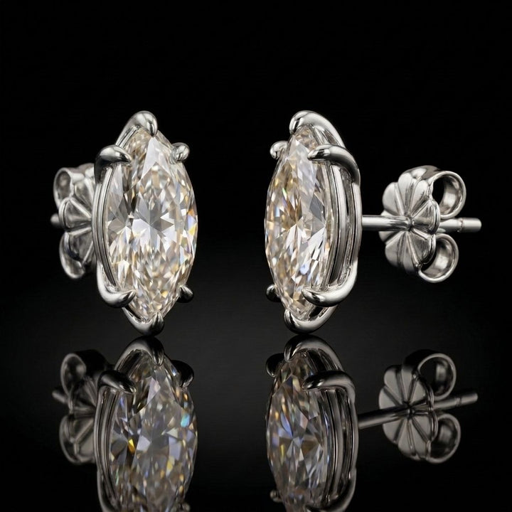 Veyra Marquise Cut Moissanite Stud Earrings Silver