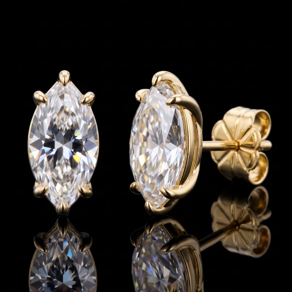 Veyra Marquise Cut Moissanite Stud Earrings Silver