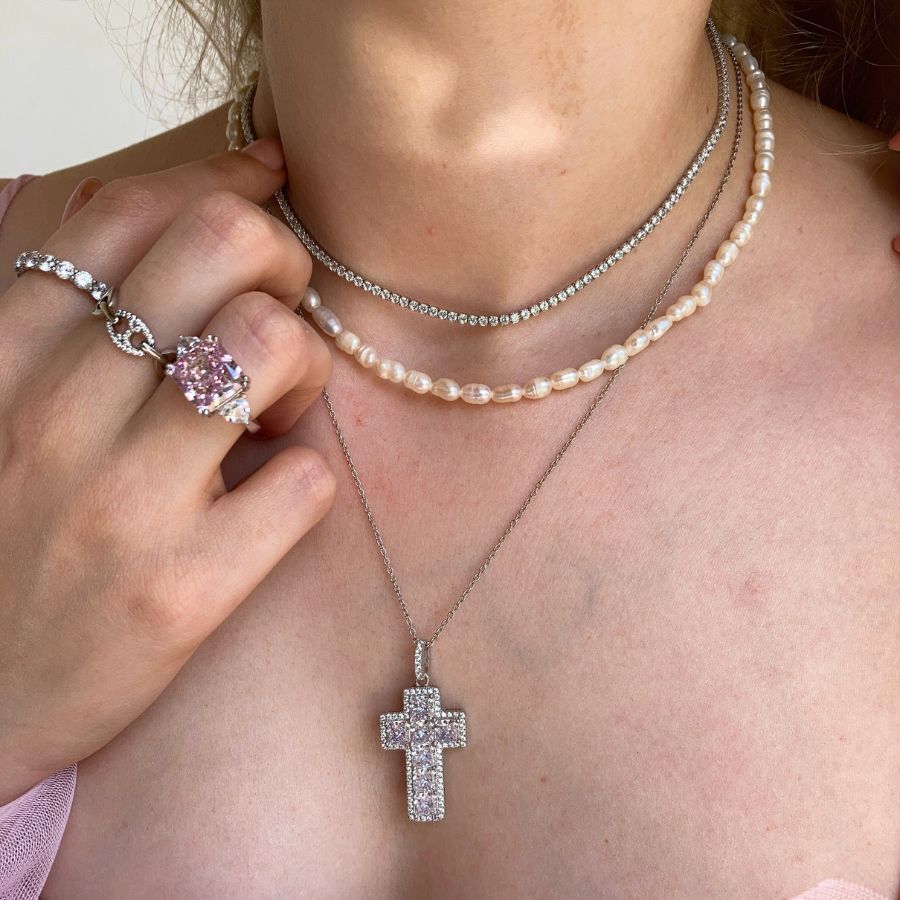 Crushed Ice Cross Necklace