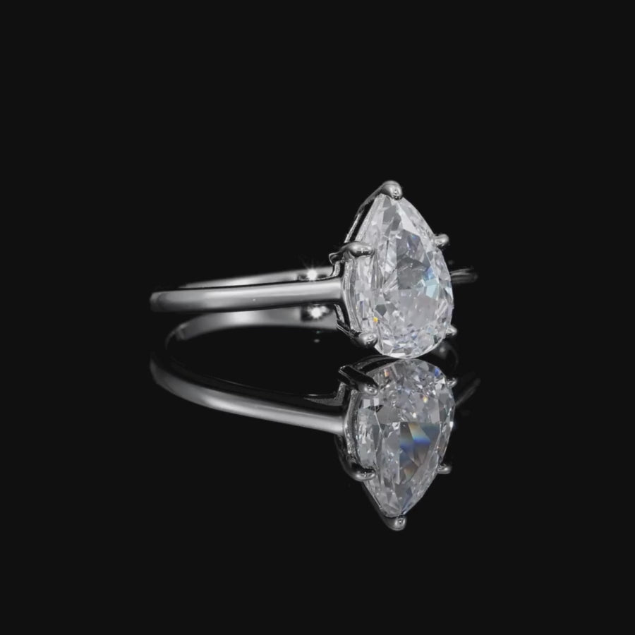 Augie Pear Cut Solitaire Ring Silver