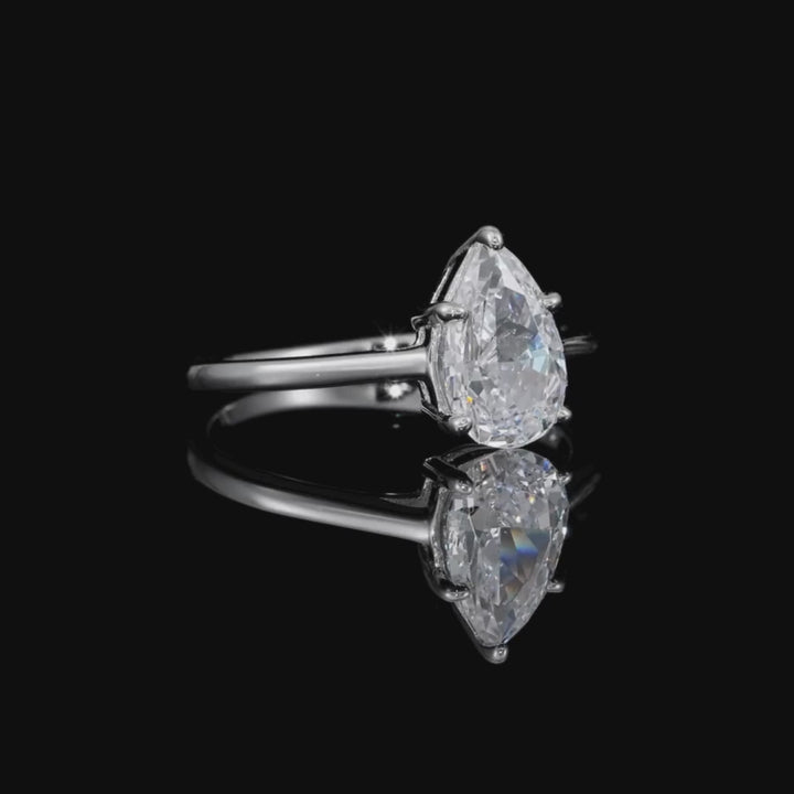 Augie Pear Cut Solitaire Ring Silver