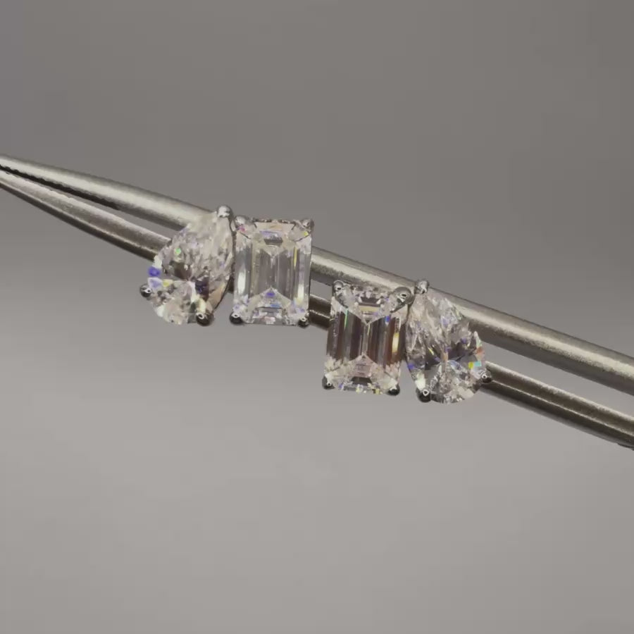 Sestria Toi et Moi Moissanite Stud Earrings Silver