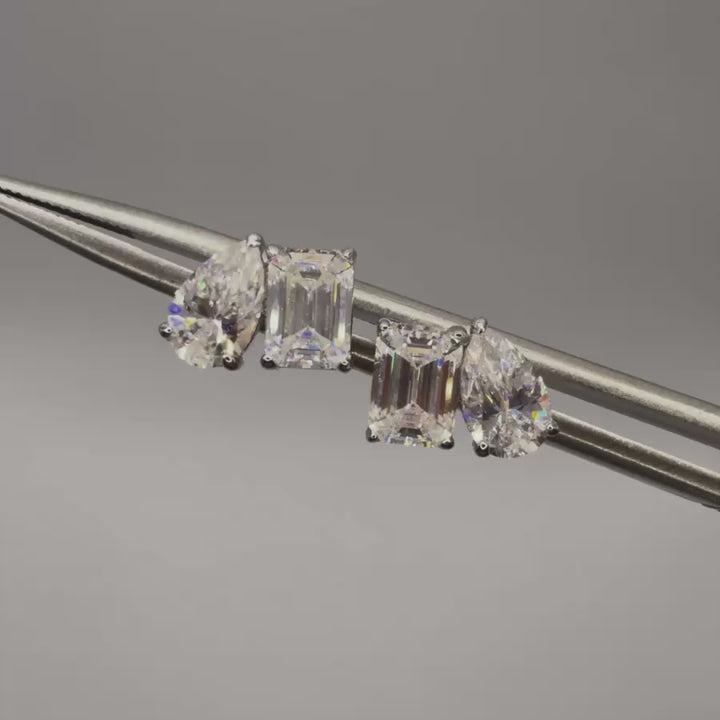 Sestria Toi et Moi Moissanite Stud Earrings Silver