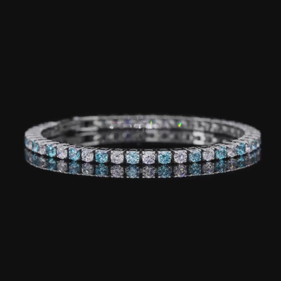 Brilliant Cut Tennis Bracelet 3mm Aquamarine Blue