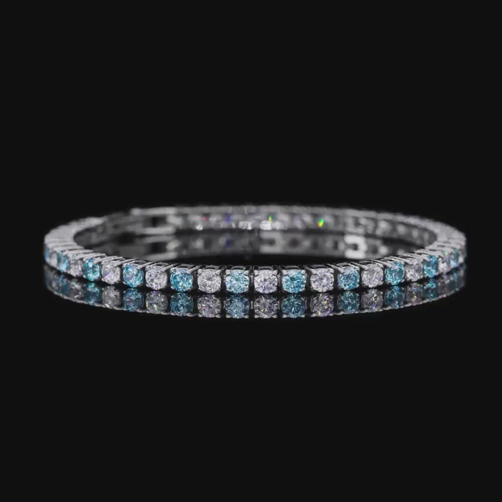 Brilliant Cut Tennis Bracelet 3mm Aquamarine Blue