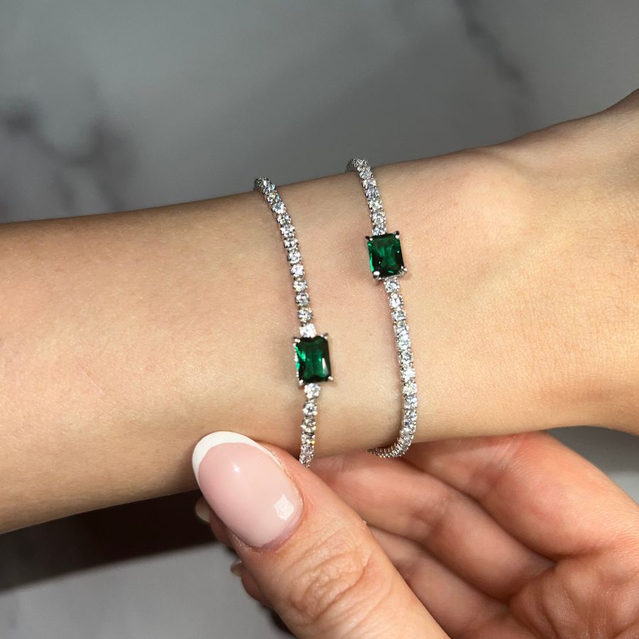 Reia Emerald Tennis Bracelet Silver