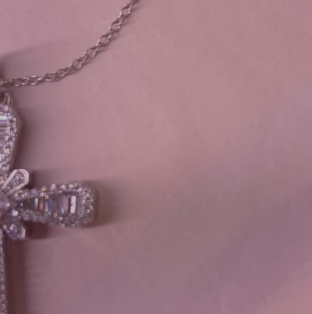Iced Cross Baguette Cut Necklace